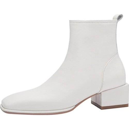 Square Head Martin Boots Womens Side Zipper British Style Retro Fashion Leather Spring and Autumn Fashion Boots Small Boots