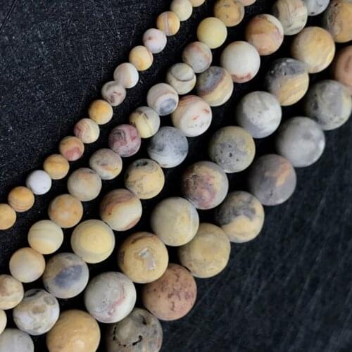 4-14mm Natural Round Matte Frost Yellow Crazy Lace Agates Beads For Jewelry Making Beads 15'' Needlework DIY Beads Trinket