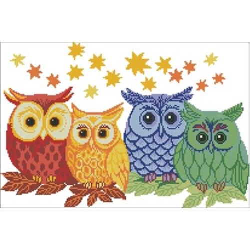 Colored owl patterns Counted Cross Stitch 11CT 14CT 18CT DIY wholesale Chinese Cross Stitch Kits Embroidery Needlework Sets
