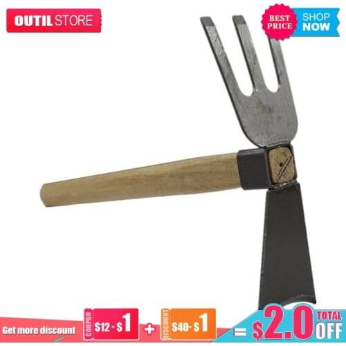 Dual-purpose hoe short wooden handle carbon steel agricultural anti-stripping small hoe hoeing farming tools gardening tools