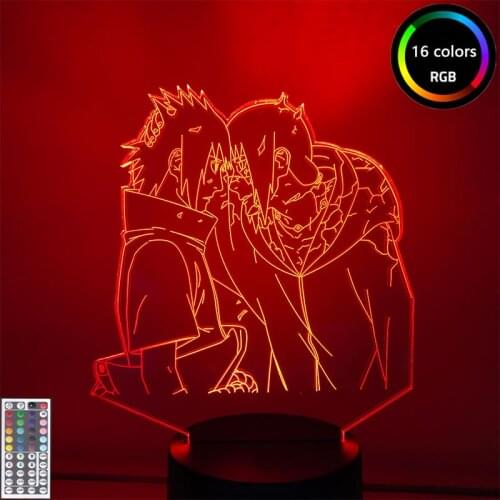 Anime Naruto Figurine Brother Uchiha Itachi and Uchiha Sasuke 3D Night Light LED Table Decor Light for Bedsid Home Nightlamp