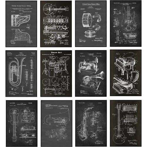 Guitar piano musical instrument canvas painting retro poster and print art print mural picture modern home wall decor cuadros