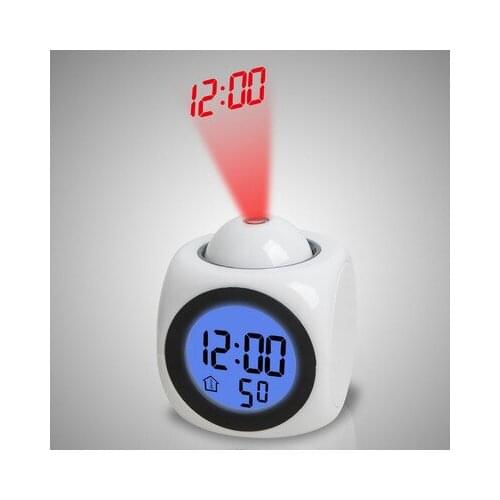 Hot sale Multi-function Digital LCD Display Voice Talking Projection Alarm Clock Black white Desktop Clock Projection Table