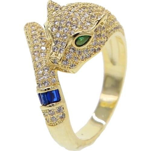 HIPHOP Rock iced out bling women jewelry micro pave cz leopard cool animal Gold finger ring