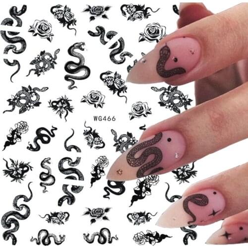 Colorful Snake Dragon Nail Stickers Water Transfer Slider Decals Manicure Black Adhesive Sticker Nail Art Tattoo Nail Decoration