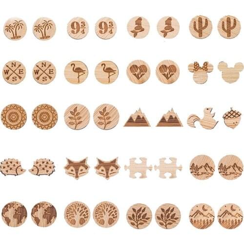 Tiny Bohemia Wood Wooden Mickey Earings For Women Jewelry Tree Compass Small Animal Mouse Earring Piercing Jewelry Accessory
