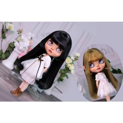 Blythes Doll Emulation Hair fits the 1/6size of stylish versatile inner buckle Pear Princess cut high-temperature silk wig black