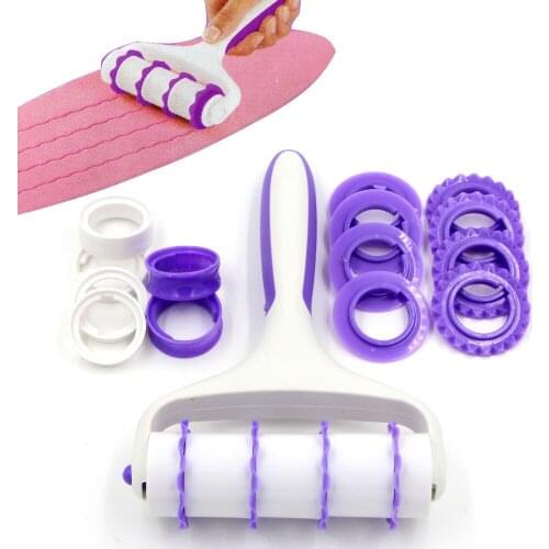Fondant Strip Ribbon Cutter Sugarcraft Cake Decorating Tools Plastic Cake Rolling Pin Embosser Roller Set Baking Tools For Cakes