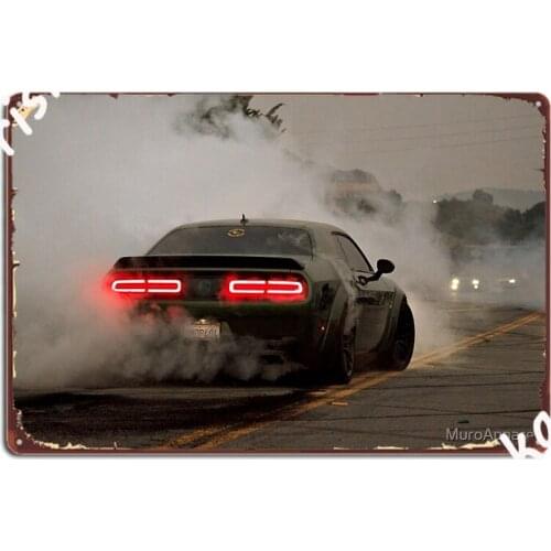 Challenger Hellcat Srt Burnout Poster Metal Plaque Plaques Wall Pub Mural Customize Tin Sign Poster