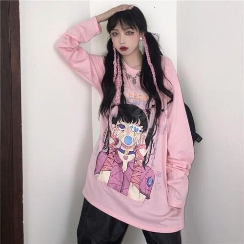 Cute Sweet Short Sleeve T-shirt Korean Oversize Womens Fun Cartoon Print Streetwear Top Kawaii T-shirt Harajuku Ladies Clothing