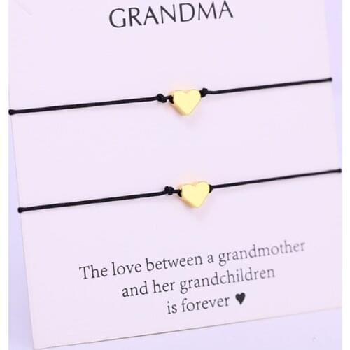 A SET) Grandma Heart Bracelets Best Friends Adjustable Rope Gold Color Bracelet Women Girl Jewelry Christmas Gift