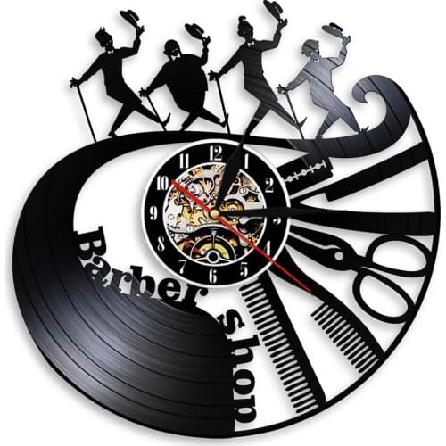 Barber Shop Wall Sign Decorative 3D Wall Clock Decor Vintage Vinyl Record Hanging Art Decorative Clock Gift For Hairdresser
