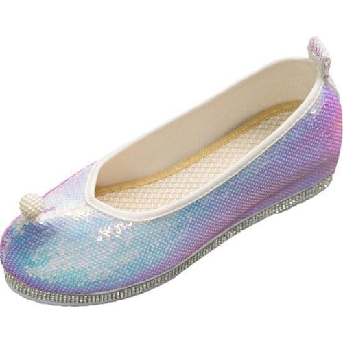 2021 Spring New Women Embroidered Shoes Womens Inner Heel Sequins Hanfu Shoes Ancient Flats