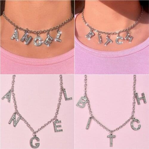 Punk Personality Letter Necklace Women Gothic Statement Necklace Jewelry Necklace Gifts Fashion Rhinestone