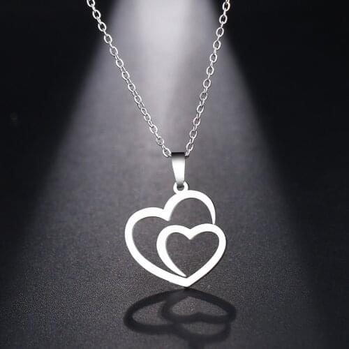 12PC Silver Color Two Hearts Together Charm Pendant Necklace Women Girls Mom Mommy Daughter Birthday Family Party Gifts Jewelry