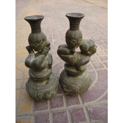Rare Old QingDynasty Pair of bronze lampstand,wonderful carving, with mark, best collection&adornment, free shipping