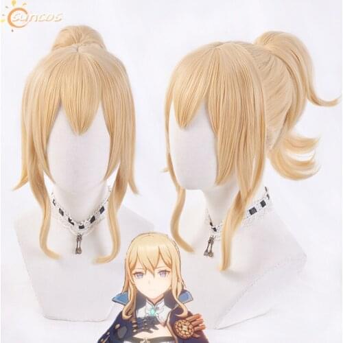 Game Genshin Impact Jean Cosplay Wig with Ponytail Yellow Cosplay Wig with Bangs Heat Resistant Synthetic Hair