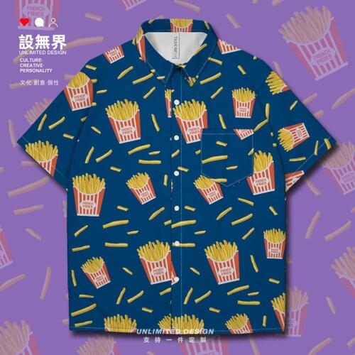 Hip hop PIZZA fat house happy food fries Short-Sleeved shirt fashion clothing Print Printed Short Sleeve casual Summer Clothes