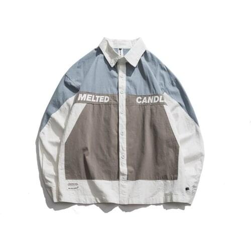 New personality color matching letter printing casual shirt Japanese trend loose wild top