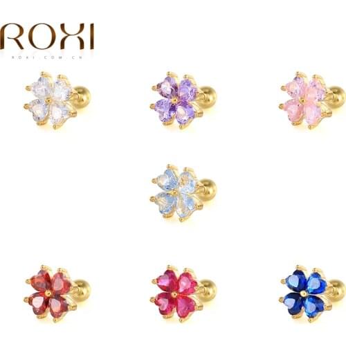 ROXI 925 Sterling Silver Small Earrings For Women Simple Triloba Zircon Ear Piercing Screw Stud Earrings Fine Jewelry 2021 Trend