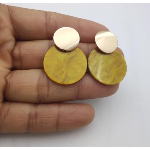 Fashion Round Water Grain Quicksand Acrylic Pendant Earrings Simple Smooth Metal Geometric Earrings for Women Girls Gift Jewelry