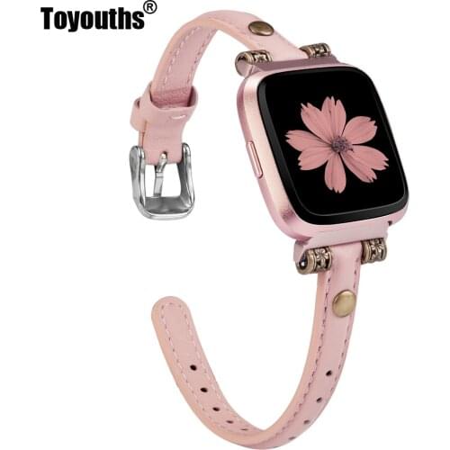 Premium Genuine Leather Wristband Strap Replacement for Fitbit Versa 2 Smart Watch Bracelet Band Strap for Versa Lite Edition