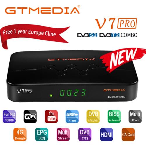 GTMEDIA V7 PRO Satellite Receiver Combo DVB-T2 DVB-S2 Support CA card Slot and Multi-room H.265 PowerVu Biss Key Youtube NO APP