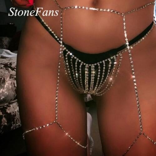 Stonefans Bling Crystal Waist Body Chain Bikini Jewelry for Women Sexy Rhinestone Underwear Chain Belly Jewellery Accessories