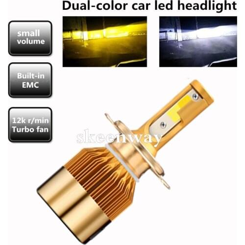 Super Bright dual color Car styling H4 H7 H11 LED Headlight Kit 880 9005 9006 3000K&6000K H1 H3 9012/HIR2 Auto Fog lamp Bulbs