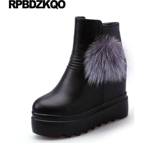 Shoes Flat Muffin Booties Waterproof Platform Height Increased Ankle Casual Pom Poms Round Toe Black Women Boots 2016 New Ladies