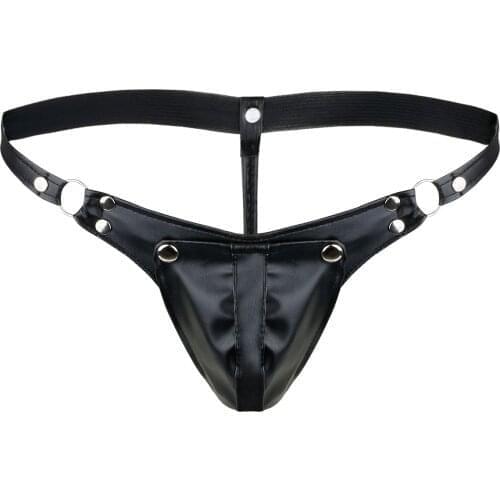 Sexy Mens Lingerie Panties Faux Leather Buckled Bulge Pouch Briefs G-string Jockstraps Gay Sissy Underwear Underpants