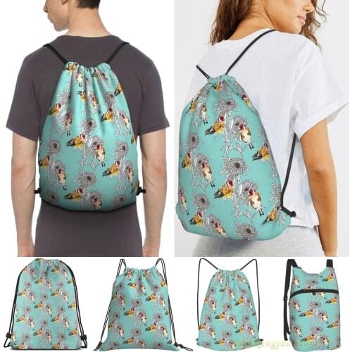 Unisex Drawstring Bags Goldfinches & Asters Women Drawstring Backpacks Men Outdoor Travel Backpacks Training Fitness Bag