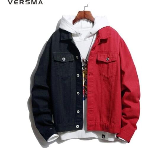 VERSMA Spring Autumn Black Red Stitch Denim Jacket Men Japanese Streetwear Rock Punk Biker Denim Jeans Jacket Coat Dropshipping