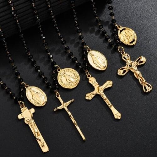 Vintage Unisex Stainless Steel Jesus Cross Pendant Beads Necklace Jewelry Gift
