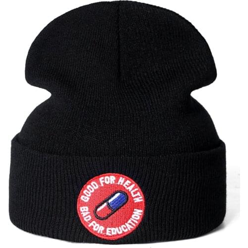 High Quality bad for education good for health Casual Beanies Men Women Knitted Winter Hat Hip-hop Skullies Hat