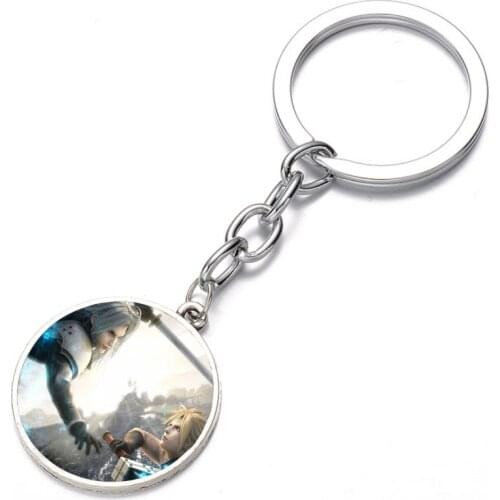 Japan anime Final Fantasy Keychain Glass Dome Key Chain Bag Charm necklace Holder Kids boy girl Keyring Gift