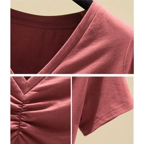 Womens Clothing Clearance Brand Cut Label Summer V-neck Cotton All-match T-shirt Short Sleeves Small Shirt Y2k Aesthetic