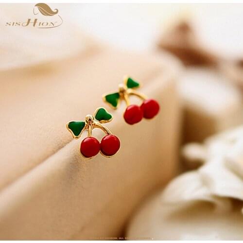 SISHION Vintage Cherry Earrings Sweet Fruit female beautiful girl earrings for women SP0299