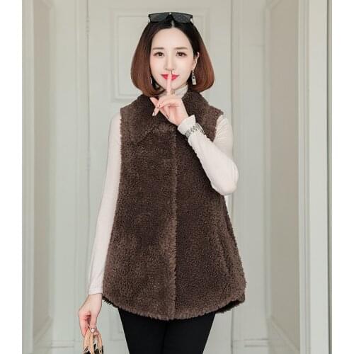 Womens Winter Vests Lambswool Solid Turn Down Collar Ladies Casual Sleeveless Jacket Single Breasted Fashion Waistcoat Female