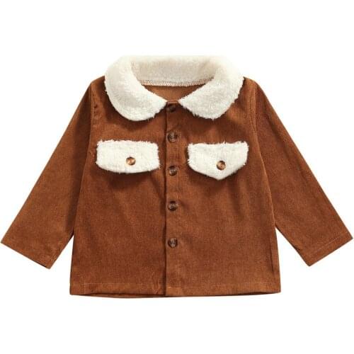 2021 2-7Y Winter Fall Children Corduroy Coats Furl Turn-down Collar Pocket Solid Long Sleeve Button Fly Jacket Boys Girls Top