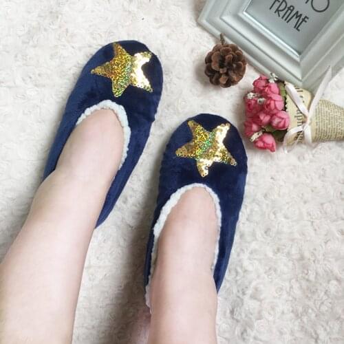 Winter Plush Home Slippers Women Warm House Slippers Furry Star Print Comfort Cotton Shoes Indoor Sock Home Floor Slippers 2021