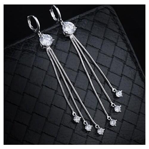 1 Pair Trendy Silver Plated Shine CZ Streamlined Tassel Long Crystal Zircon Stone Earrings Women Girl Jewelry Pendante Femme