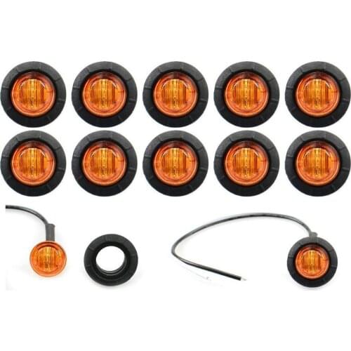 10PCS 3/4 INCH Round Amber LED Light Front Rear Side Marker Indicators Light for Truck Bus Trailer Caravan Boat Motocycle 12V
