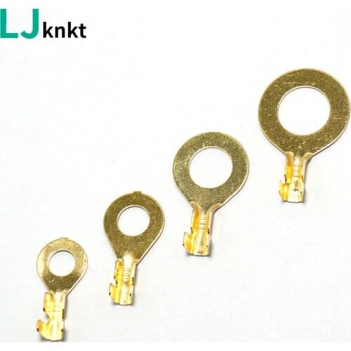 100PCS golden Round lug Cold pressing terminal Car connector O-type copper nose brass Bare terminal Various specifications