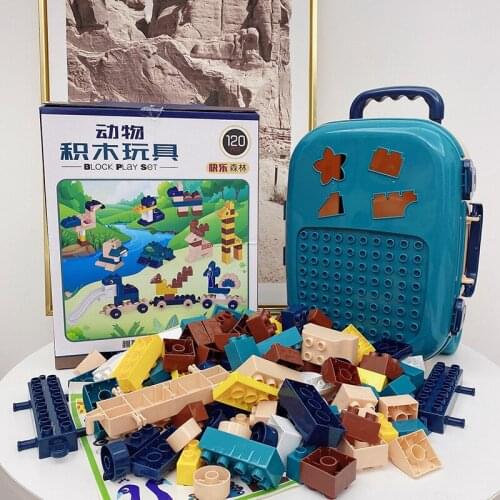 120 Pcs DIY Building Blocks Educational Toys With Trolley Case Creative Compatible Plastic Animals Figures Bricks for Children