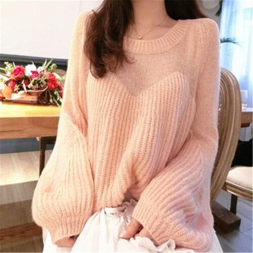 2020 Korean Autumn and winter new soft sexy sweater gentle feeling full of lazy wind loose thin lantern sleeve sweater women