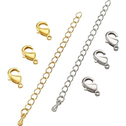 50strands/set Necklace Bracelet Extender Chains with Drop Charms Lobster Claw Clasps Link Extension Tail Chains Jewelry Findings