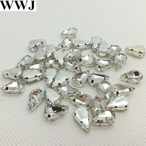 6x10mm 8x13mm 50Pcs Pear Drop Fancy Stone Crystal Clear Color with White K Metal Claw Setting Teardrop Sew on for dress,Jewelry