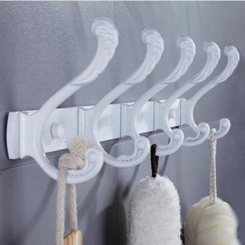 White Mental Towel Bar with Robe Hooks Wall Mount Bathroom Accessories Towel Rack Towel Shelf wall hook kitchen hook towel rack
