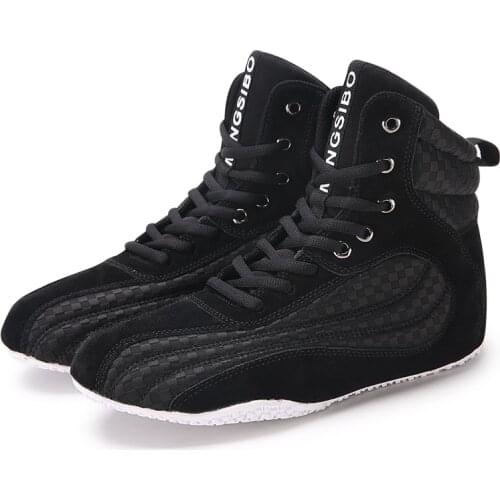 Three color wrestling shoes for men training shoes tendon at the end leather sneakers professional boxing shoes